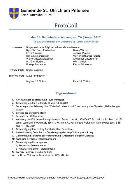 19. Gemeindratssitzung (959 KB) - .PDF - St. Ulrich am Pillersee ...