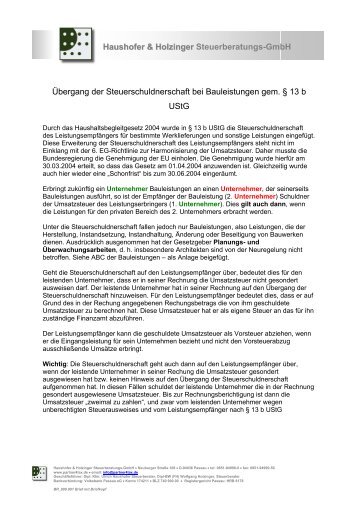 Haushofer & Holzinger Steuerberatungs-GmbH Übergang der ...