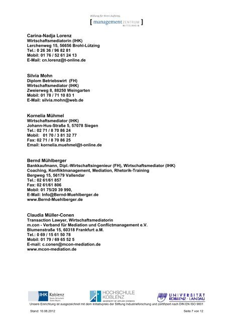 Wirtschaftsmediatoren (IHK) - Management Zentrum Mittelrhein