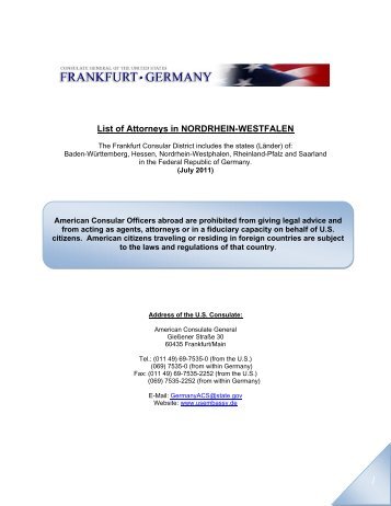 List Of Attorneys In NORDRHEIN-WESTFALEN - Germany