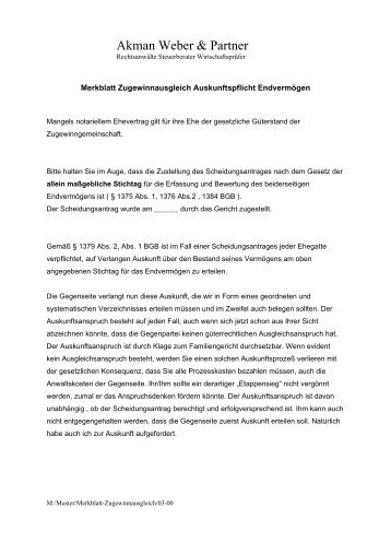 Merkblatt Zugewinnausgleich - Akman, Weber & Partner