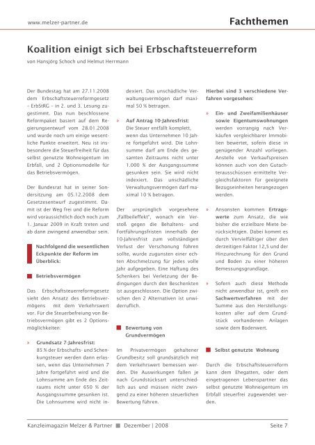 Ausgabe Nr. 6 Dezember 2008 ( PDF 950 KB - Melzer & Kollegen