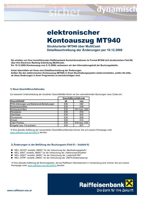 elektronischer Kontoauszug MT940 - Raiffeisen