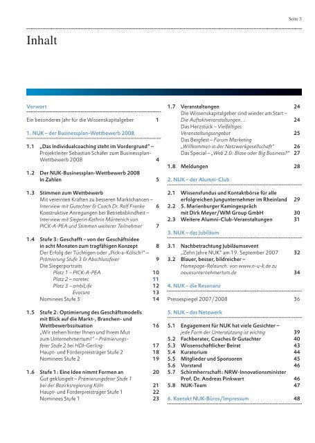 Jahresbericht 2008 - NUK Neues Unternehmertum Rheinland