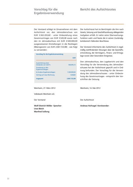 Geschäftsbericht 2011 der Volksbank Weinheim eG