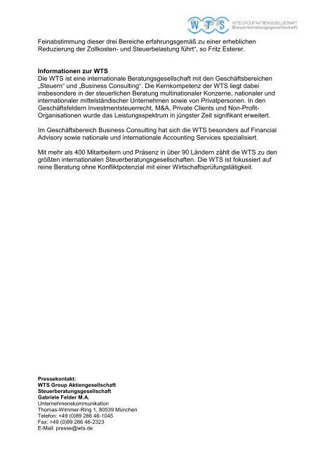Pressemitteilung als PDF - WTS Aktiengesellschaft ...