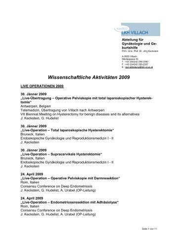 Wissenschaftliche Aktivitäten 2009 - Landeskrankenhaus Villach