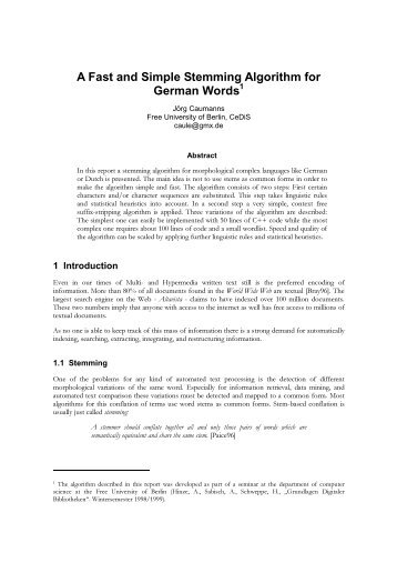 A Fast and Simple Stemming Algorithm for German Words