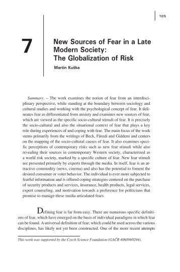 New Sources of Fear in a Late Modern Society: The Globalization of ...