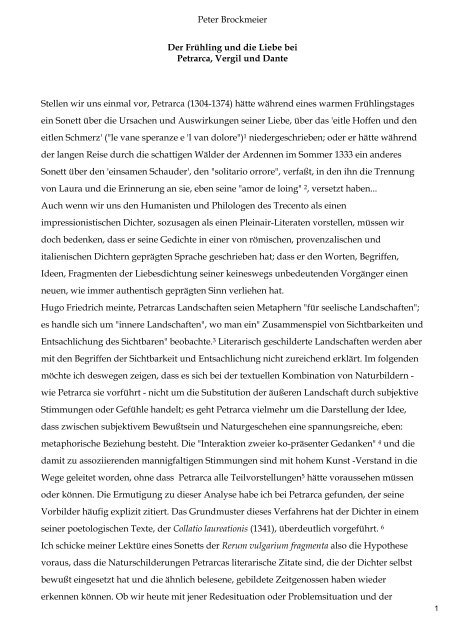Peter Brockmeier Der Frühling und die Liebe bei Petrarca, Vergil ...