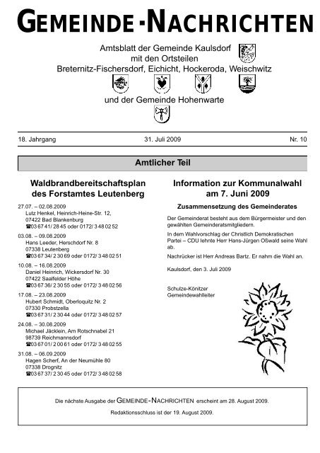 gemeindeblatt 10_09.cdr - Gemeinde Kaulsdorf(Saale)