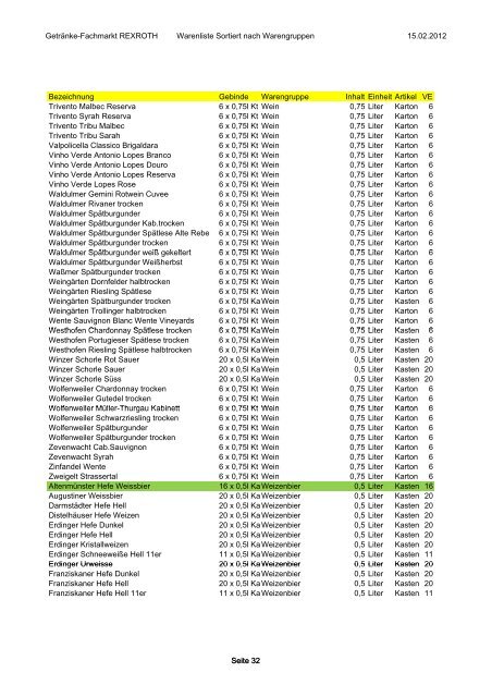 Unser komplettes Lieferprogramm als PDF - Getränke Rexroth