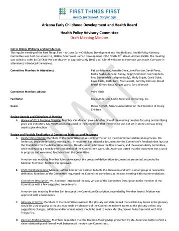 Health Committe Meeting Minutes - First Things First