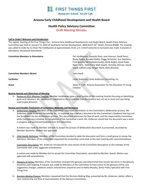 Health Committe Meeting Minutes - First Things First