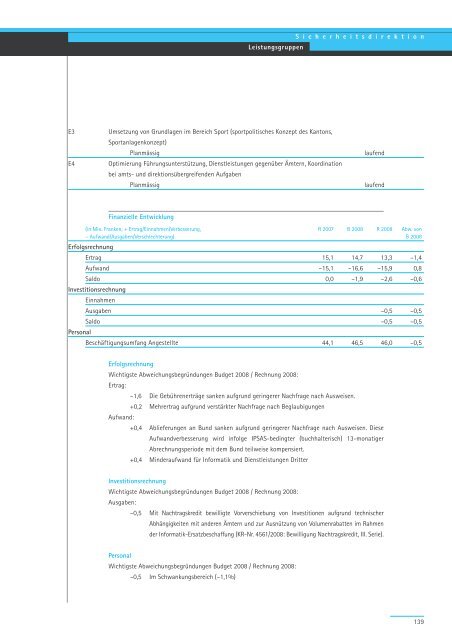 Geschäftsbericht und Rechnung 2008 - Regierungsrat - Kanton Zürich