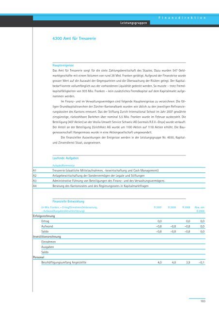 Geschäftsbericht und Rechnung 2008 - Regierungsrat - Kanton Zürich