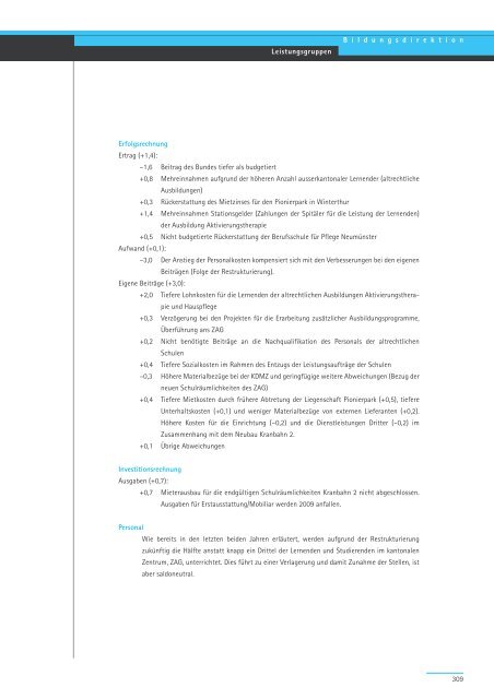 Geschäftsbericht und Rechnung 2008 - Regierungsrat - Kanton Zürich