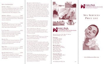 SPA SERVICES PRICE LIST - Halina European Day Spa and Salon
