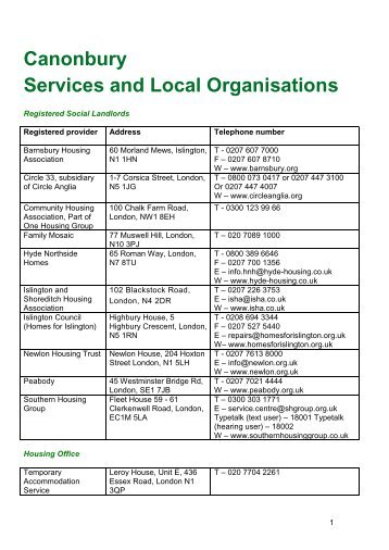 Canonbury Services and Local Organisations - Islington Council
