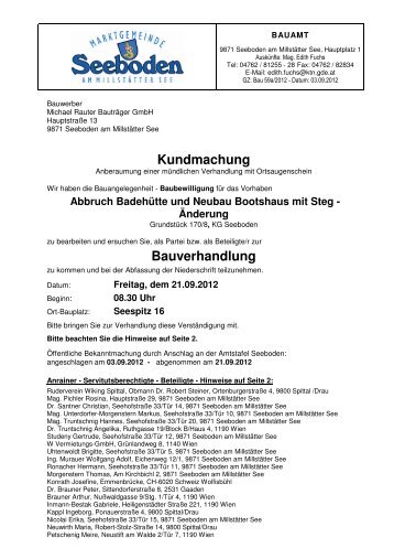 Kundmachung Bauverhandlung - Marktgemeinde Seeboden