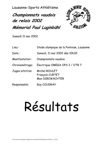 Championnats vaudois de relais 2002 - Lausanne-Sports athlétisme