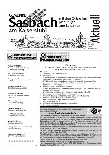 Einladung einen Bauhofmitarbeiter/in - Sasbach am Kaiserstuhl