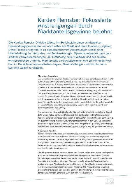 Geschäftsbericht 2011 - Kardex