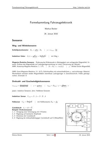 Formelsammlung Fahrzeugelektronik - Markus Becker