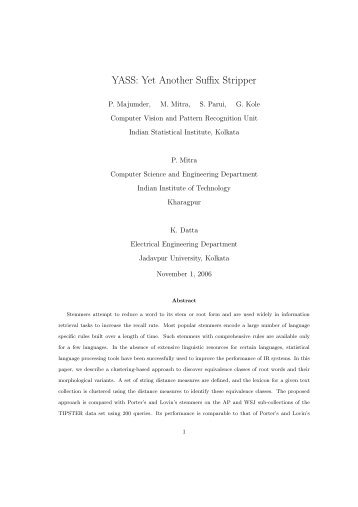 YASS: Yet Another Suffix Stripper - Indian Statistical Institute