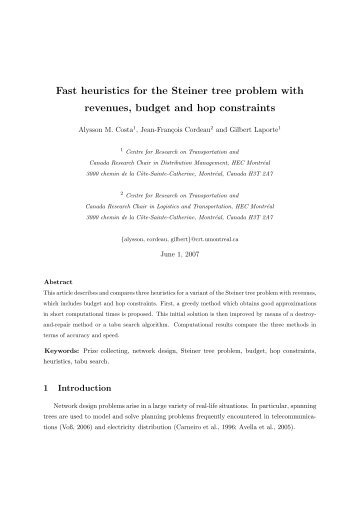 Fast heuristics for the Steiner tree problem with revenues ... - ICMC