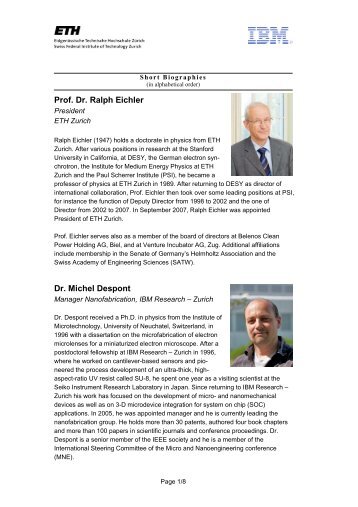 Prof. Dr. Ralph Eichler Dr. Michel Despont - IBM Zurich Research ...