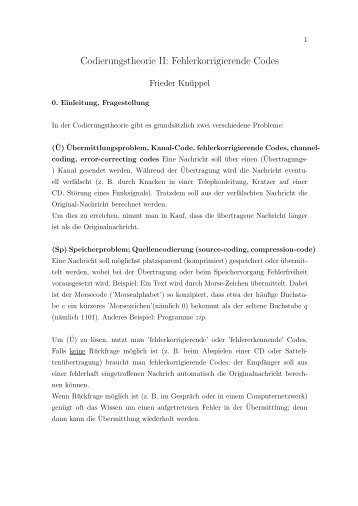 Codierungstheorie II: Fehlerkorrigierende Codes