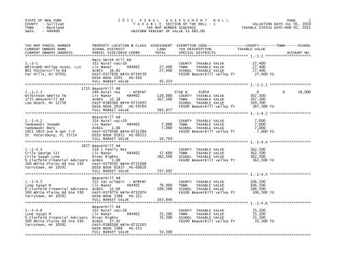 STATE OF NEW YORK 2 0 1 1 FINALASSESSMENTROLL PAGE 1 ...