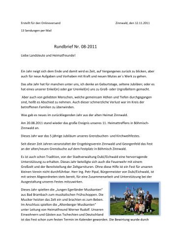 Rundbrief Nr. 08-2011 - beim Erzgebirgsverein Zinnwald-Georgenfeld