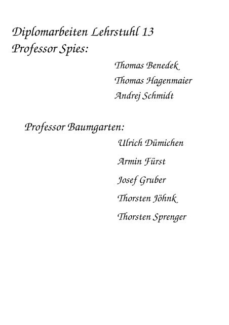 Diplomarbeiten Lehrstuhl 1 Professor Brügge: