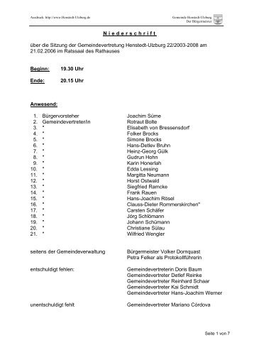 Niederschrift über die Sitzung der Gemeindevertretung Henstedt ...