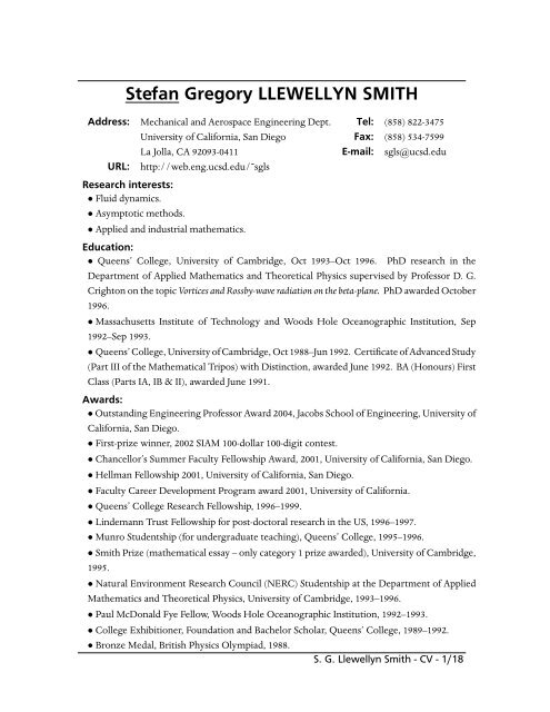 Stefan Gregory LLEWELLYN SMITH - UC San Diego