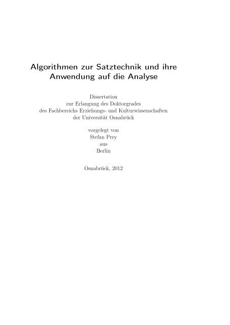 Algorithmen zur Satztechnik und ihre Anwendung auf die Analyse