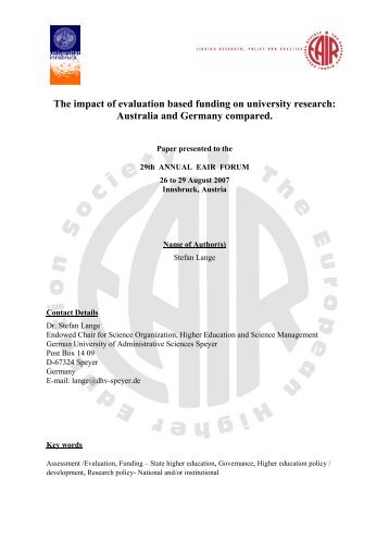 The impact of evaluation based funding on university research - EAIR