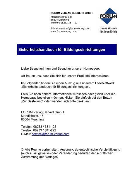 Jahres-Checkliste für Schulleiter - Forum Verlag Herkert GmbH