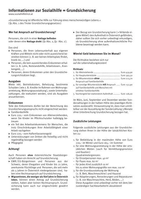 Informationen Zur Sozialhilfe Grundsicherung Reutte