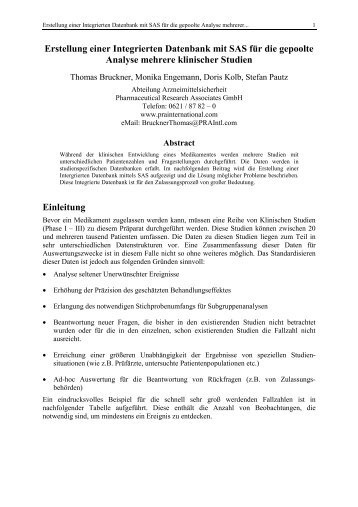 Erstellung einer integrierten Datenbank mit SAS für die ... - SAS-Wiki
