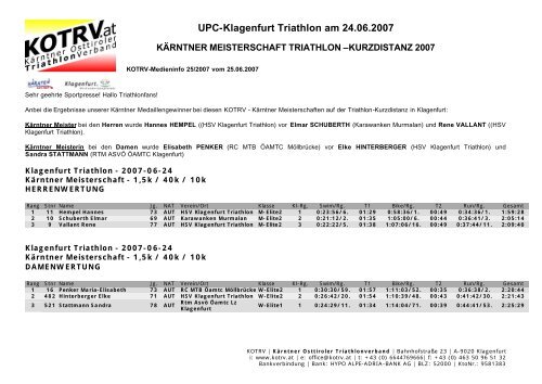 UPC-Klagenfurt Triathlon am 24.06.2007 - Vereinsmeier