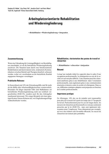 Arbeitsplatzorientierte Rehabilitation und Wiedereingliederung