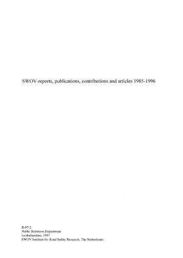 SWOV -reports, publications, contributions and articles 1985-1996