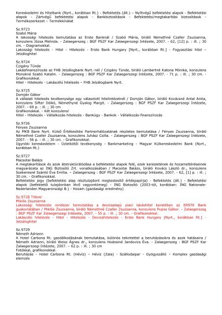 2007 - Budapesti Gazdasági Főiskola Gazdálkodási Kar Zalaegerszeg