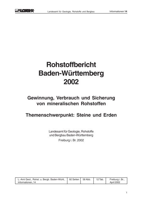 Rohstoffbericht Baden-Württemberg 2002 Gewinnung, Verbrauch