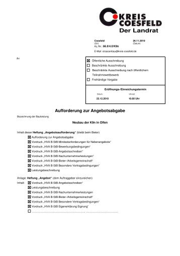 K9n Aufforderung zur Angebotsabgabe - Kreis Coesfeld