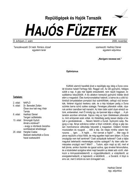 hajós füzetek - Repülőgépek és Hajók Tanszék - Budapesti Műszaki ...