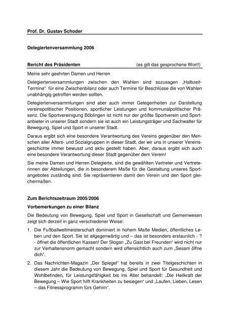Bericht zur Delegiertenversammlung 2006 - SV Böblingen